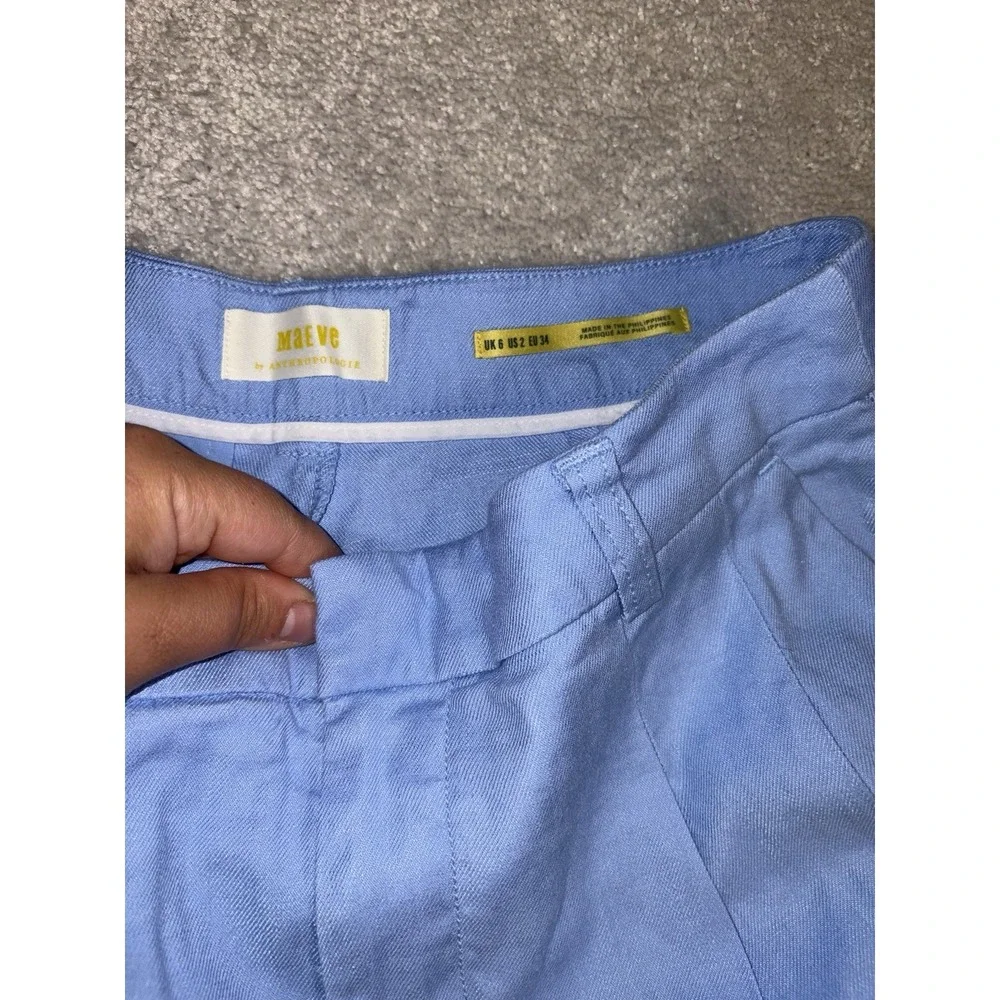 anthropologie maeve avery pleated shorts blue linen size 2 - Picture 3 of 9